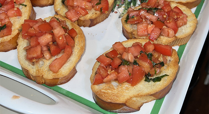 a tray of Seanna Jobe '22's bruschetta recipe