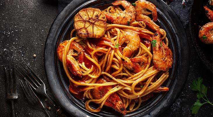 Stock photo of shrimp pasta