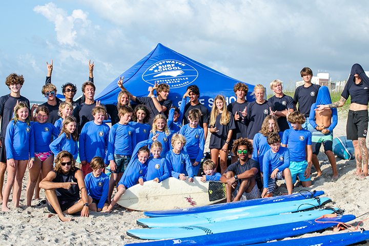 Sweetwater surf school students on beach