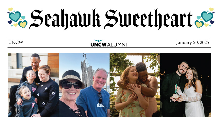 A graphic including photos of couples who met at UNCW