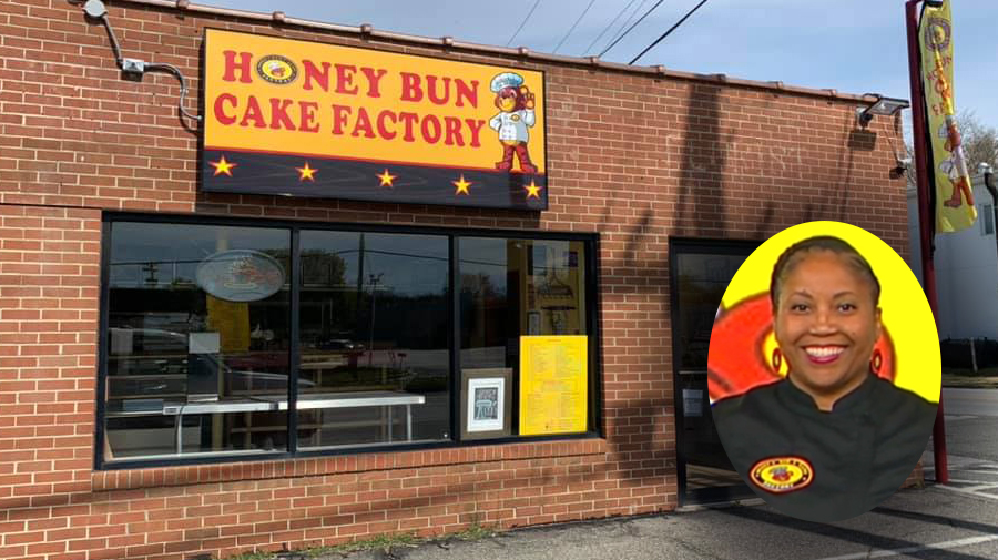 A photo of Tisha Petteway McFarland ’98's Honey Bun Cake Factory store.