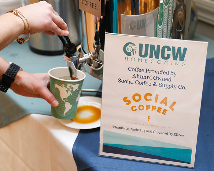 Alumni drank coffee at Champagne Brunch provided by Social Coffee.